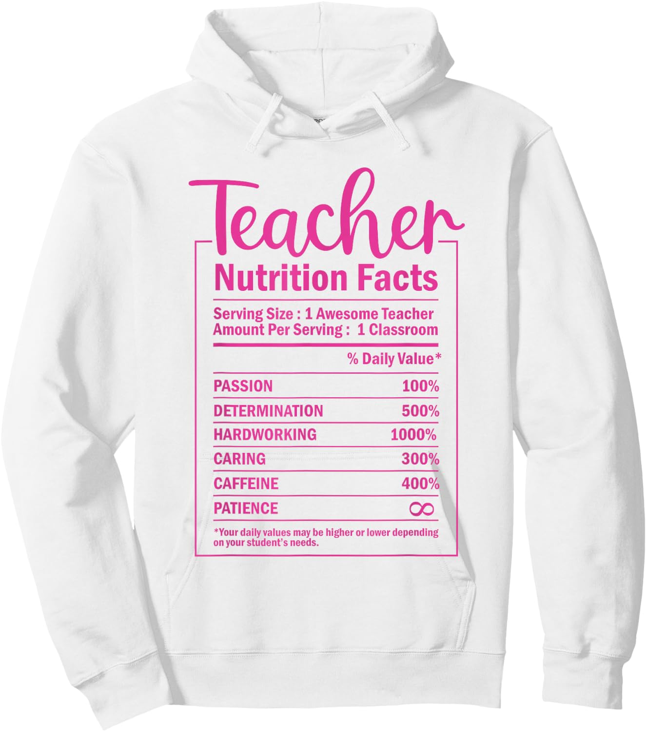 Funny Teacher Nutrition Facts Food Package Labels Teacher Hoodie - Hoodie | White