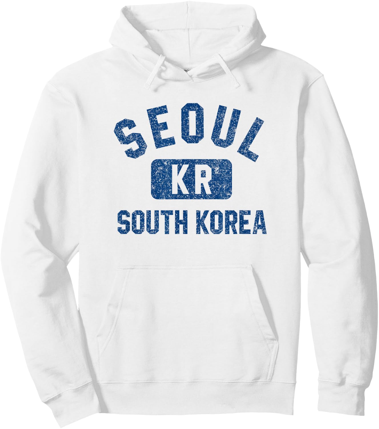Seoul South Korea KR Gym Style Distressed Dark Blue Print Hoodie - Hoodie | White
