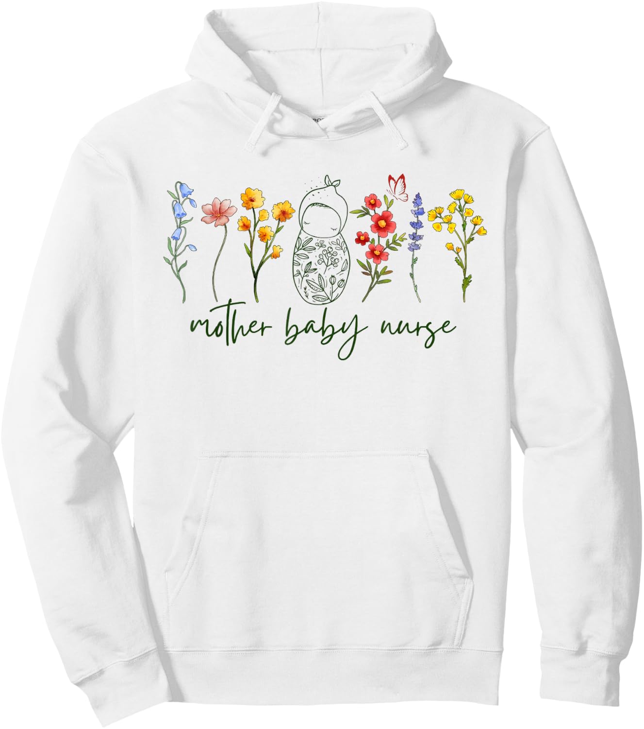Mother Baby Nurse Wildflower Postpartum Nurse Graduation Hoodie - Hoodie | White