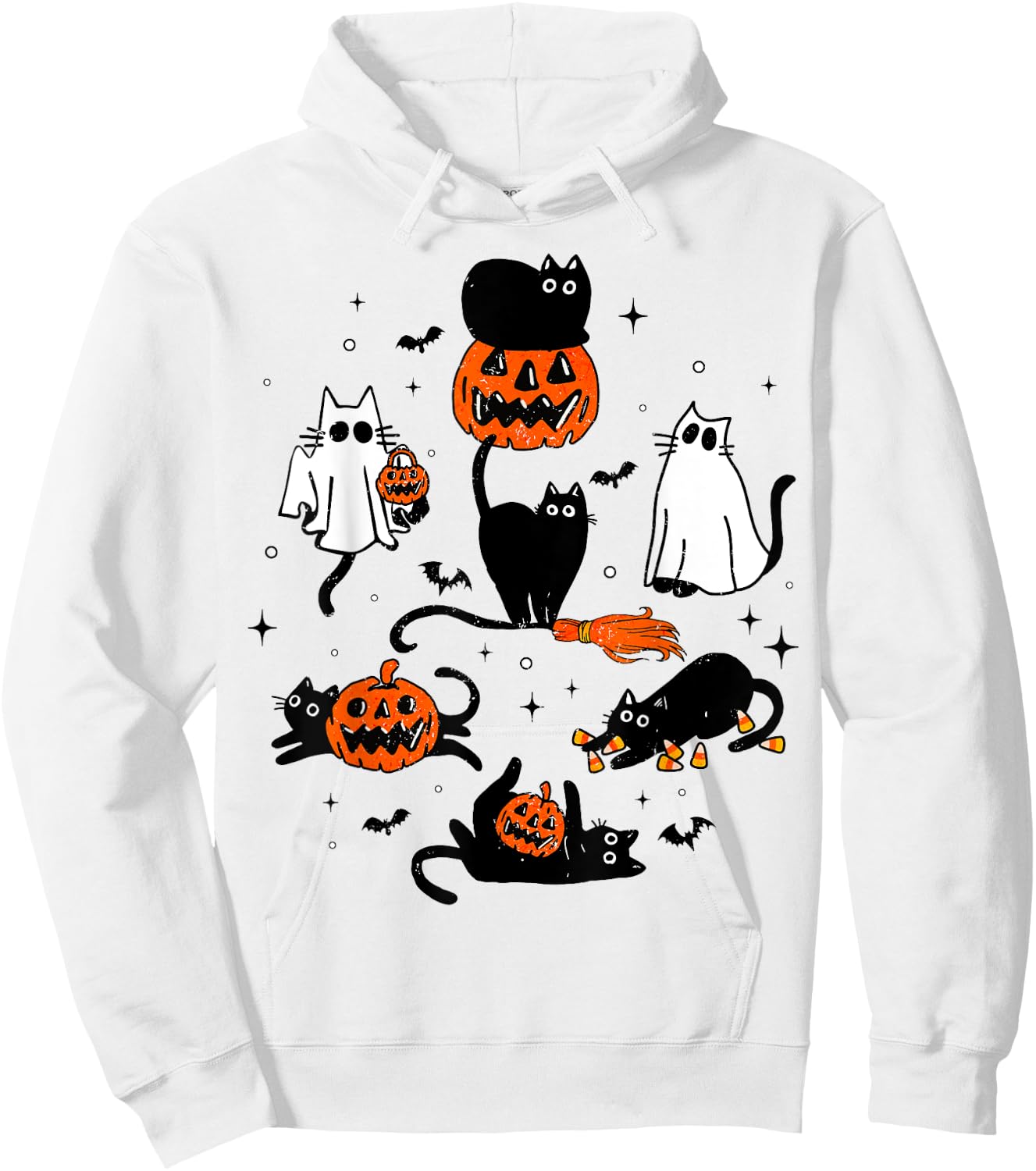 Cute Ghost Black Cat Playing Pumpkin Halloween Costume Men Women Kids Hoodie - Hoodie | White