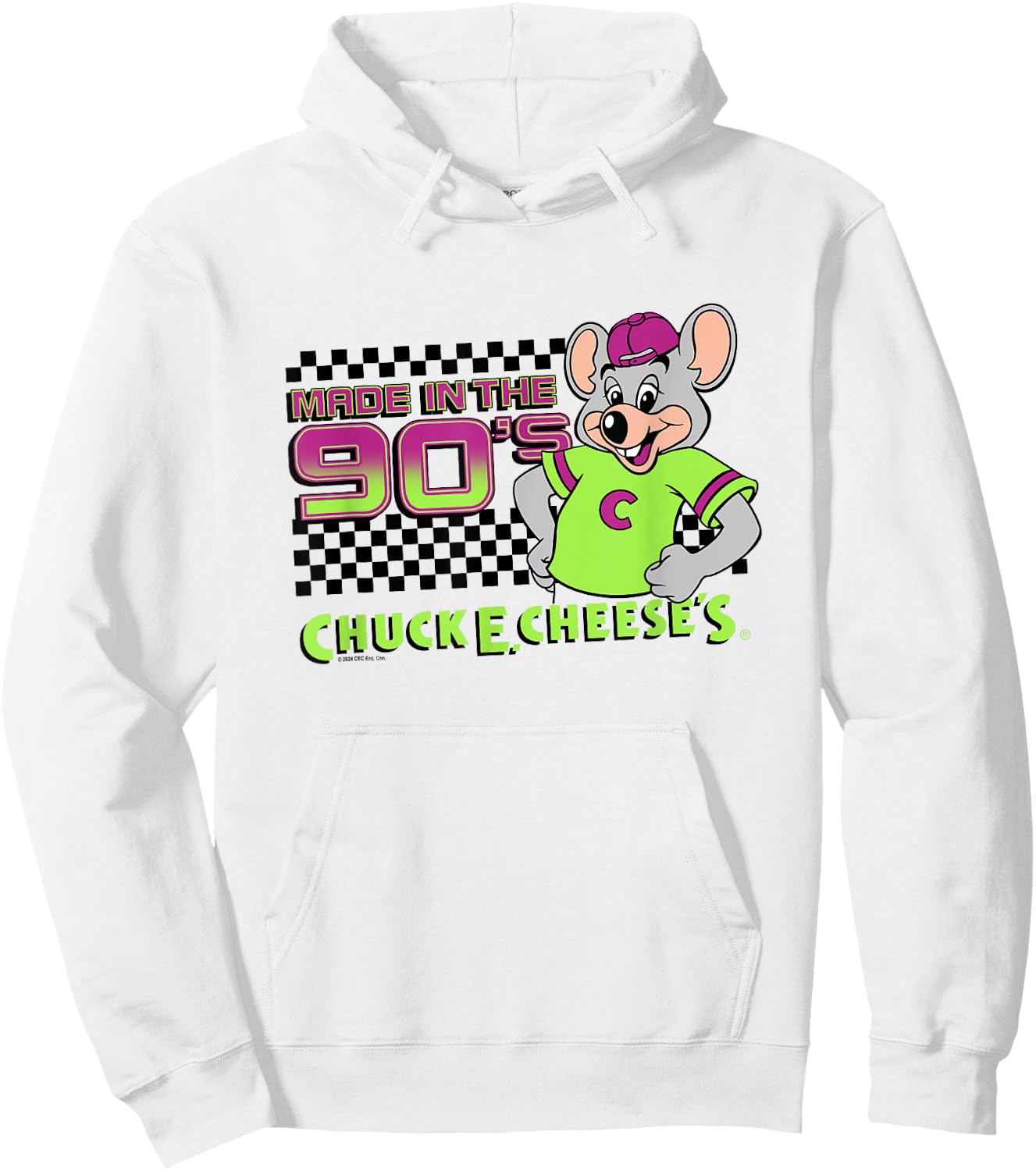 Chuck E. Cheese Made In The 90's Retro Neon Logo Hoodie - Hoodie | White