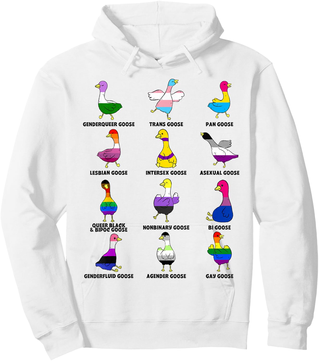 Cute Goose Geese LGBTQ Pride Month Rainbow Flag Proud Ally Hoodie - Hoodie | White