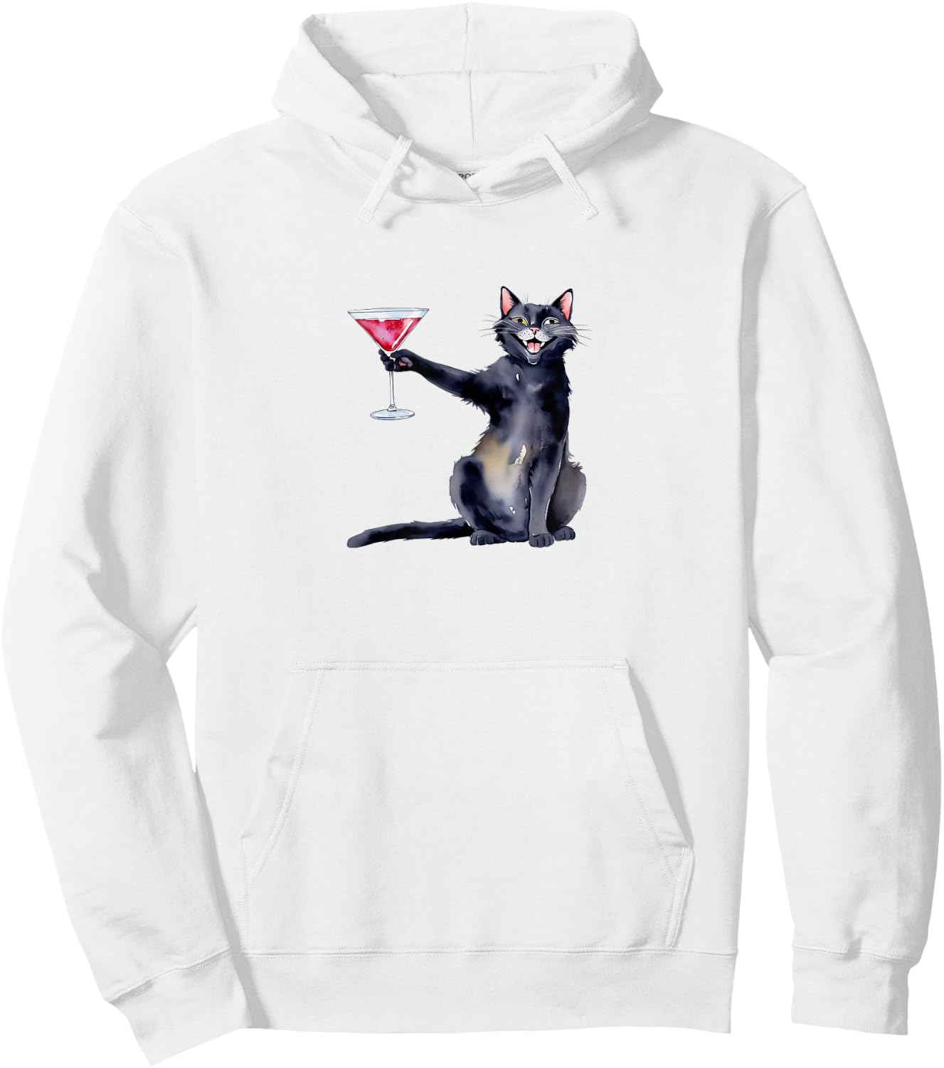 Cat with Martini Glass Cocktail Hoodie - Hoodie | White