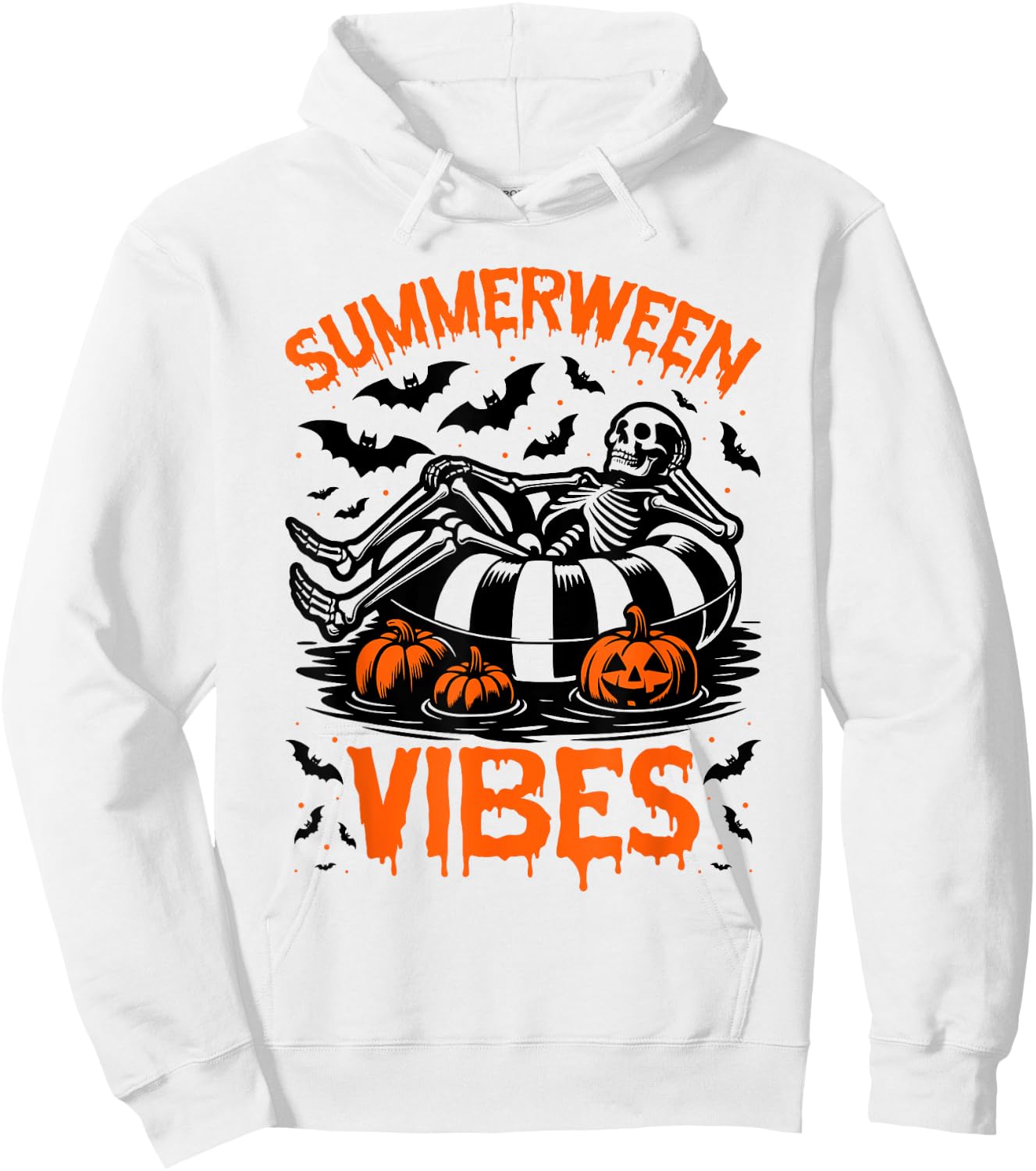 Summerween Vibes Skeleton Float Summer Halloween Hoodie - Hoodie | White