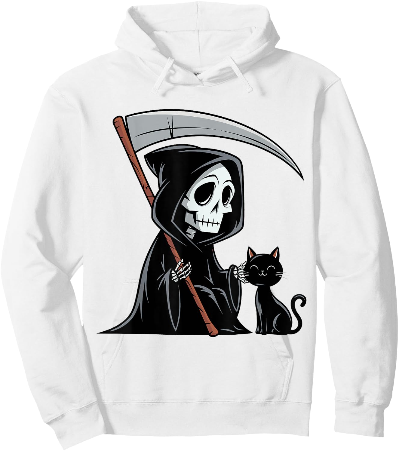 Funny Grim Reaper Black Cat Lovers Spooky Halloween Cats Men Women Hoodie - Hoodie | White