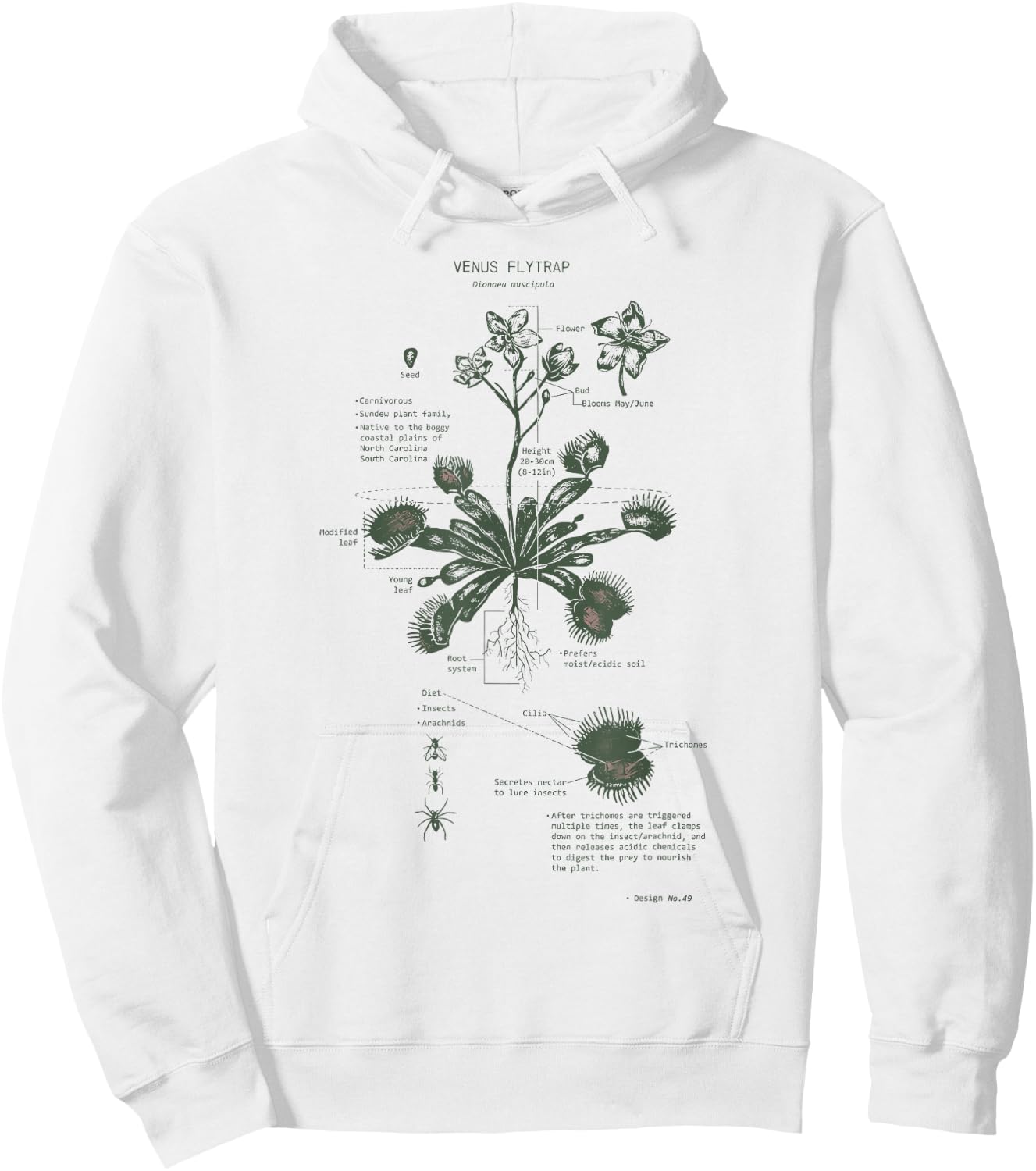 Venus Flytrap Anatomy Diagram Botanical Nature Flower Hoodie - Hoodie | White