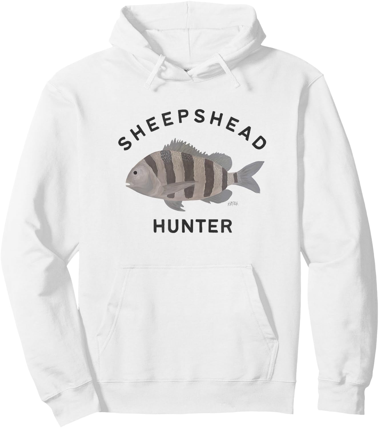 Sheepshead hunter fishing , Small, Grey Hoodie - Hoodie | White