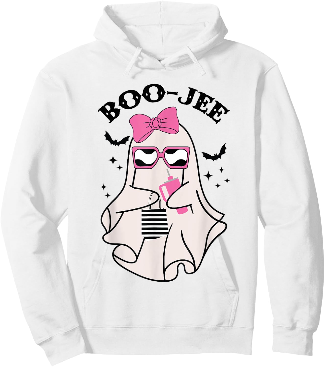 Boo-Jee Funny Halloween Cute Pink ghost Spooky season Hoodie - Hoodie | White