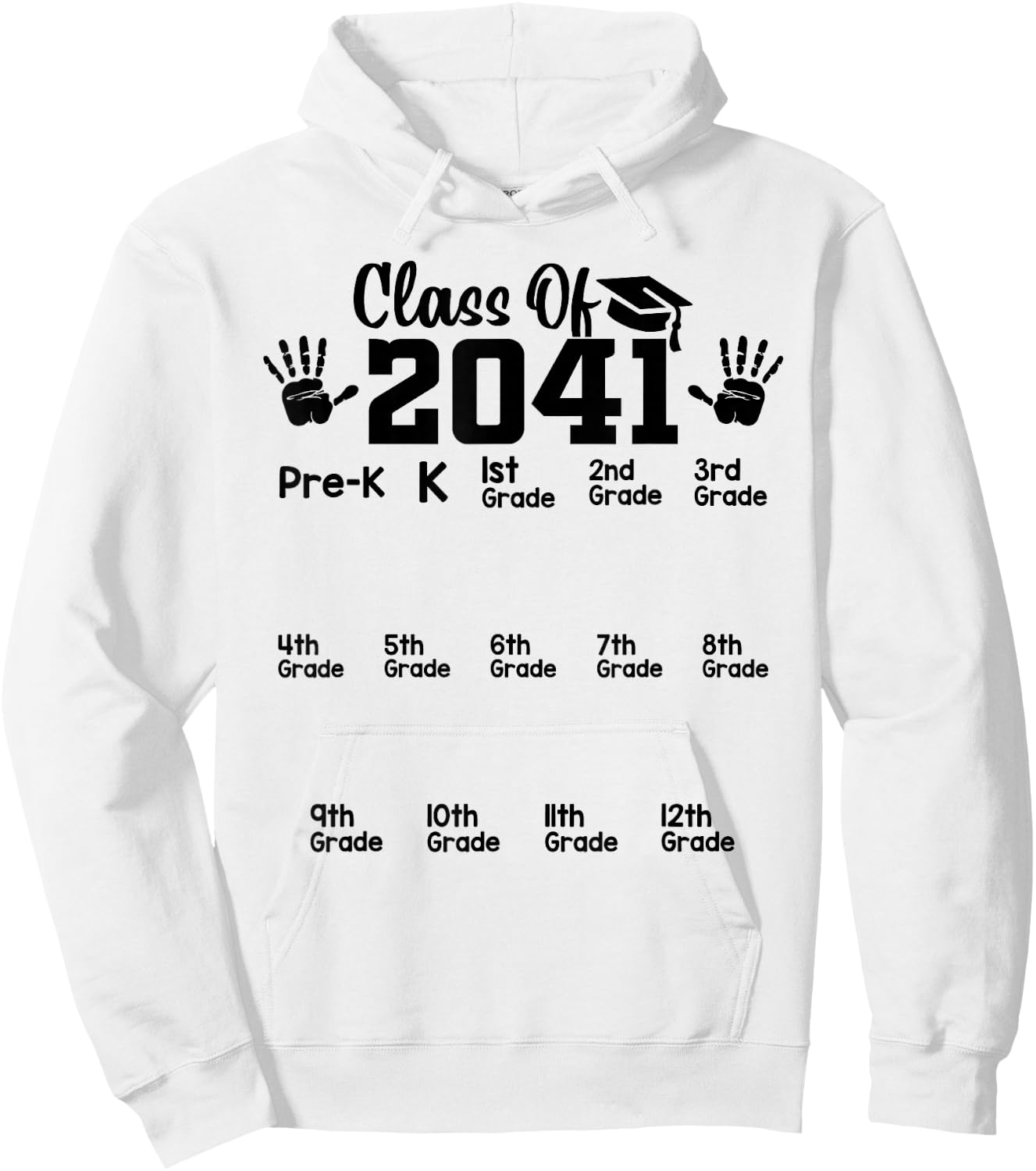 Class of 2041 Grow With Me Handprint Pre-k 12th Grade Hoodie - Hoodie | White