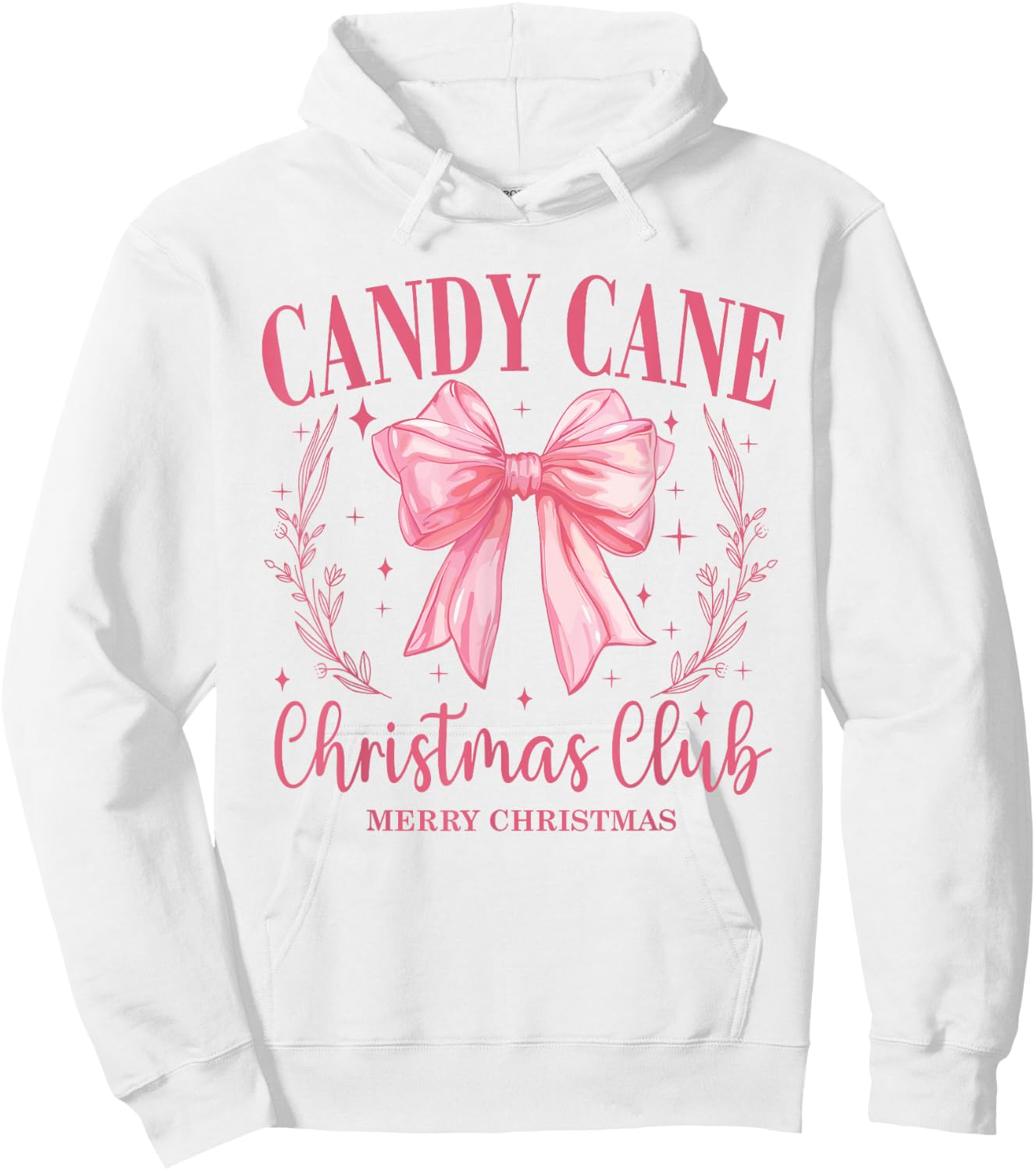 Candy Cane Christmas Club Pink Bow Vintage Christmas Hoodie - Hoodie | White
