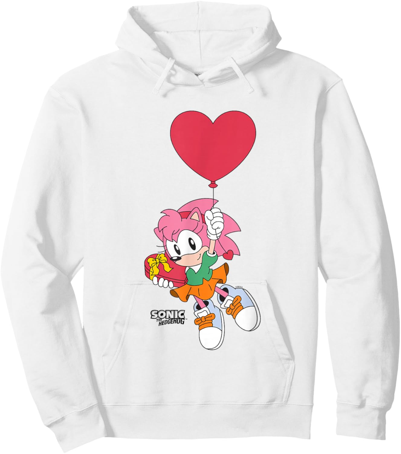 Sonic The Hedgehog Valentine's Day Cute Amy Rose Chest Logo Hoodie - Hoodie | White