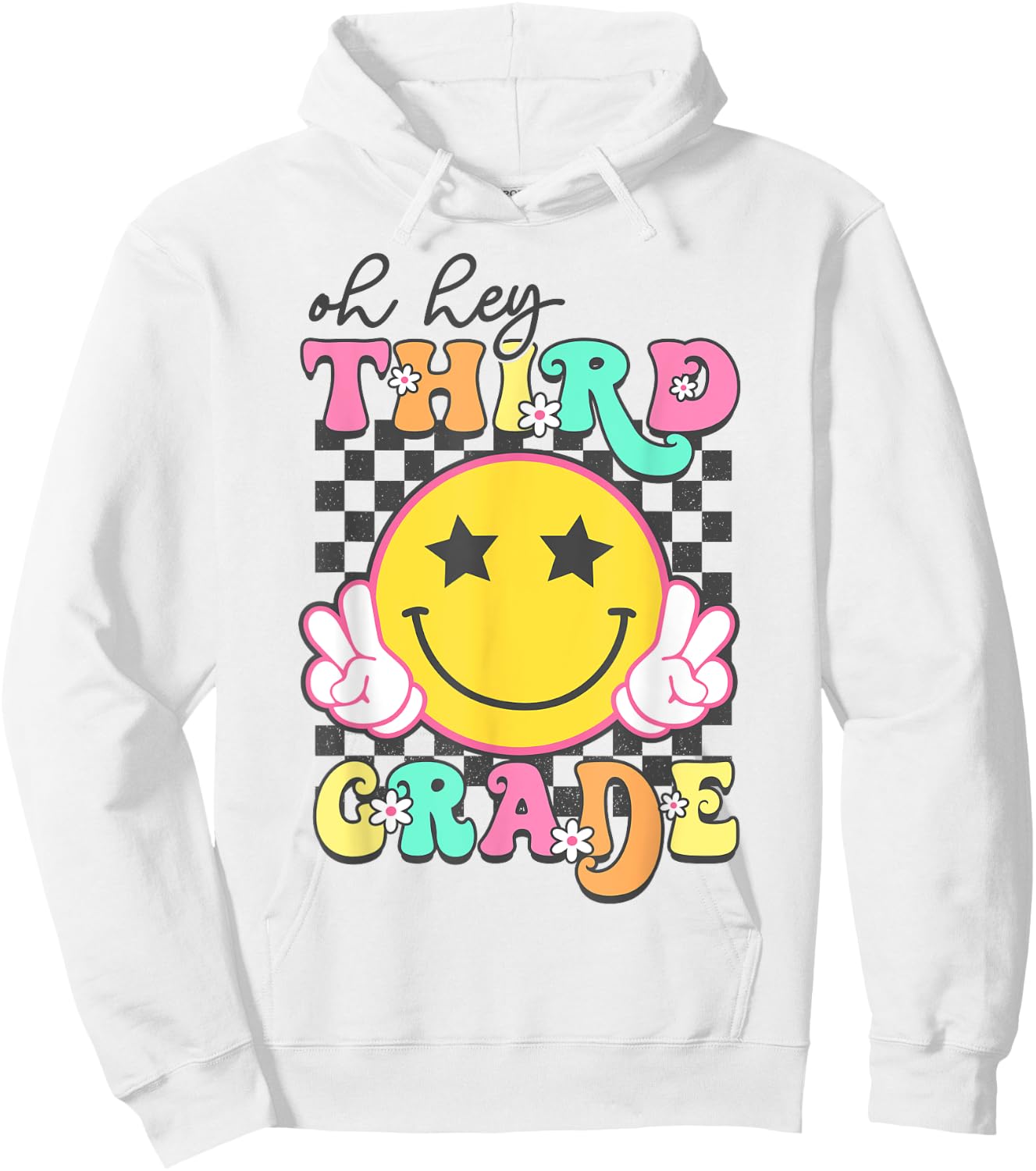 Oh Hey Third Grade Hippie Smile Face Teachers Students Kids Hoodie - Hoodie | White
