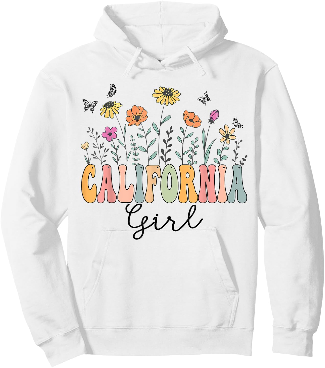 California Girl Wildflower Groovy California Lover Hoodie - Hoodie | White