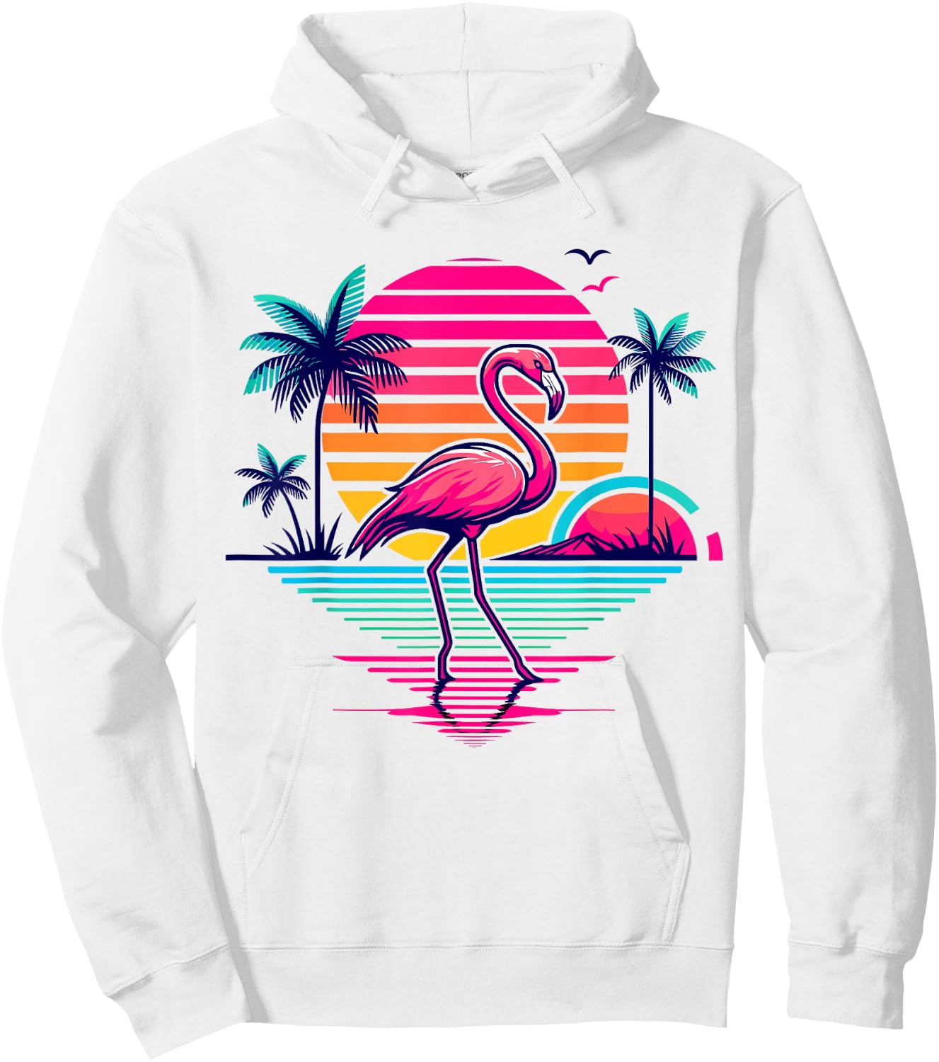 Flamingo Beach Summer Palm Trees Tropical Summer Women Girls Kids Hoodie - Hoodie | White