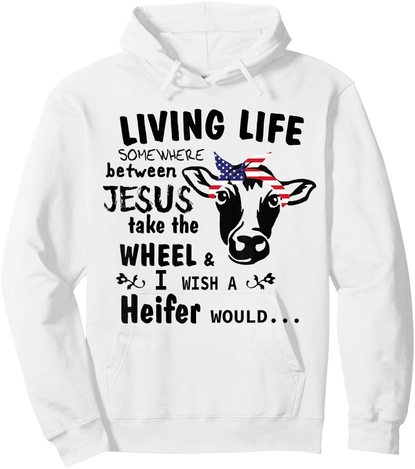 Living Life Somewhere Between Jesus Take The Wheel Farm Hoodie - Hoodie | White