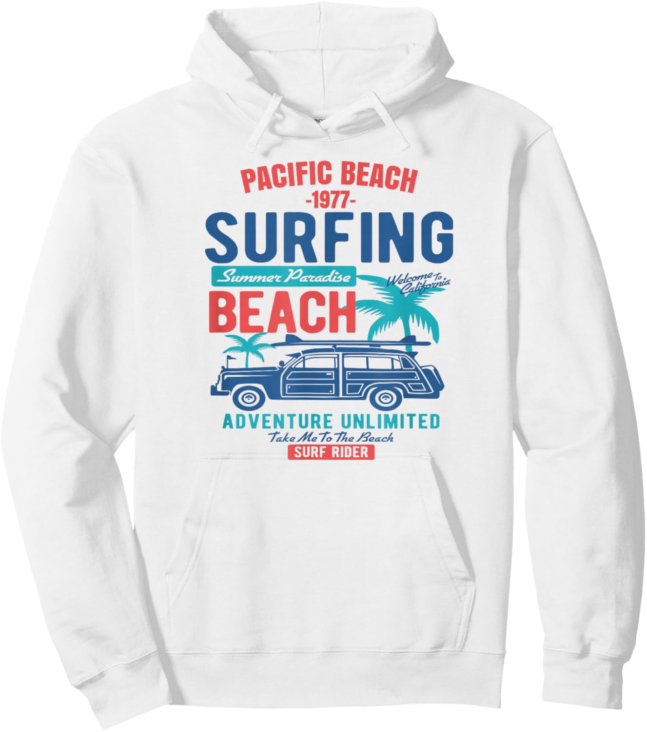 Vintage Style Pacific Beach California Surfing Hoodie - Hoodie | White