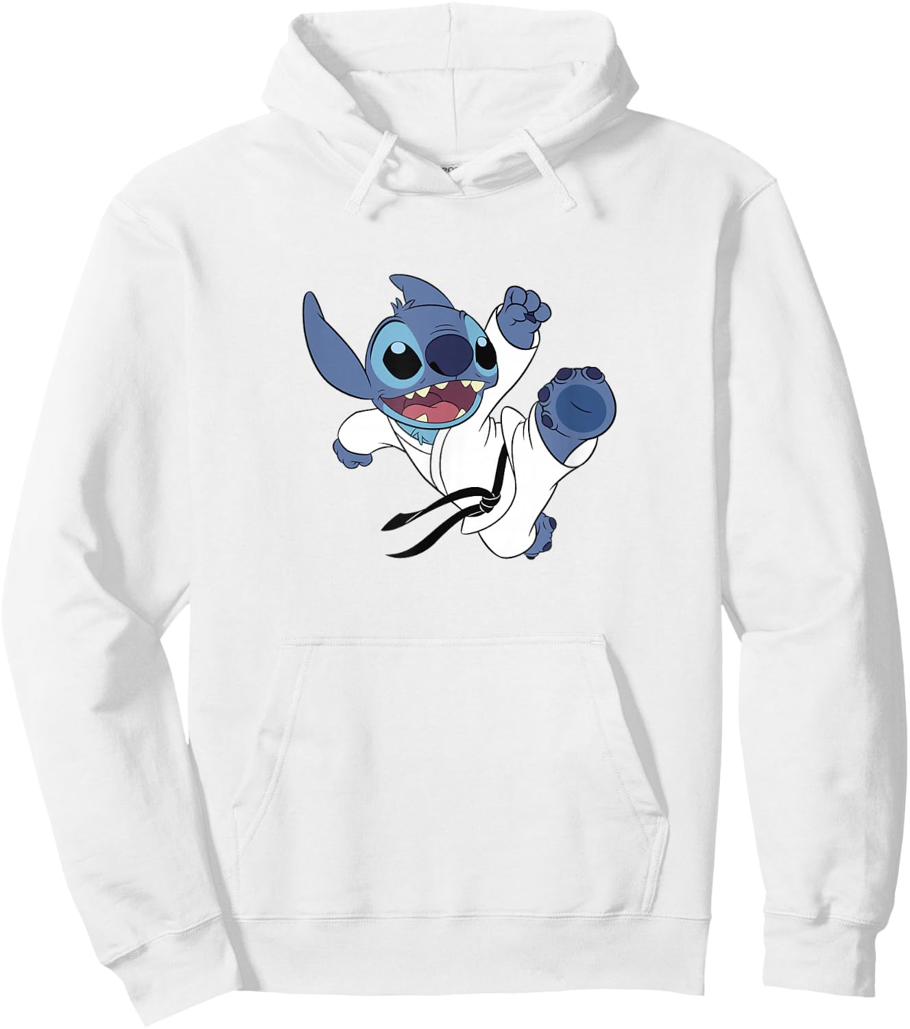 Disney Lilo & Stitch Karate Kick Black Belt Cute Logo Hoodie - Hoodie | White