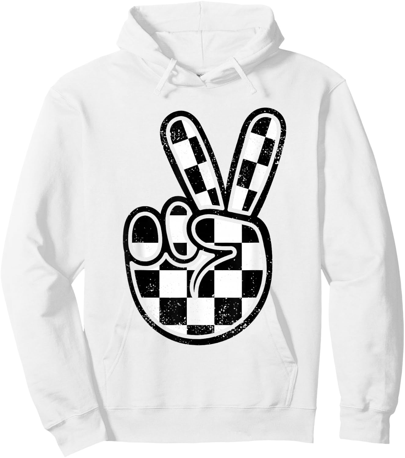 Checkered Peace Sign 60s 70s 80s Race Car Gamer Boys Toddler Hoodie - Hoodie | White