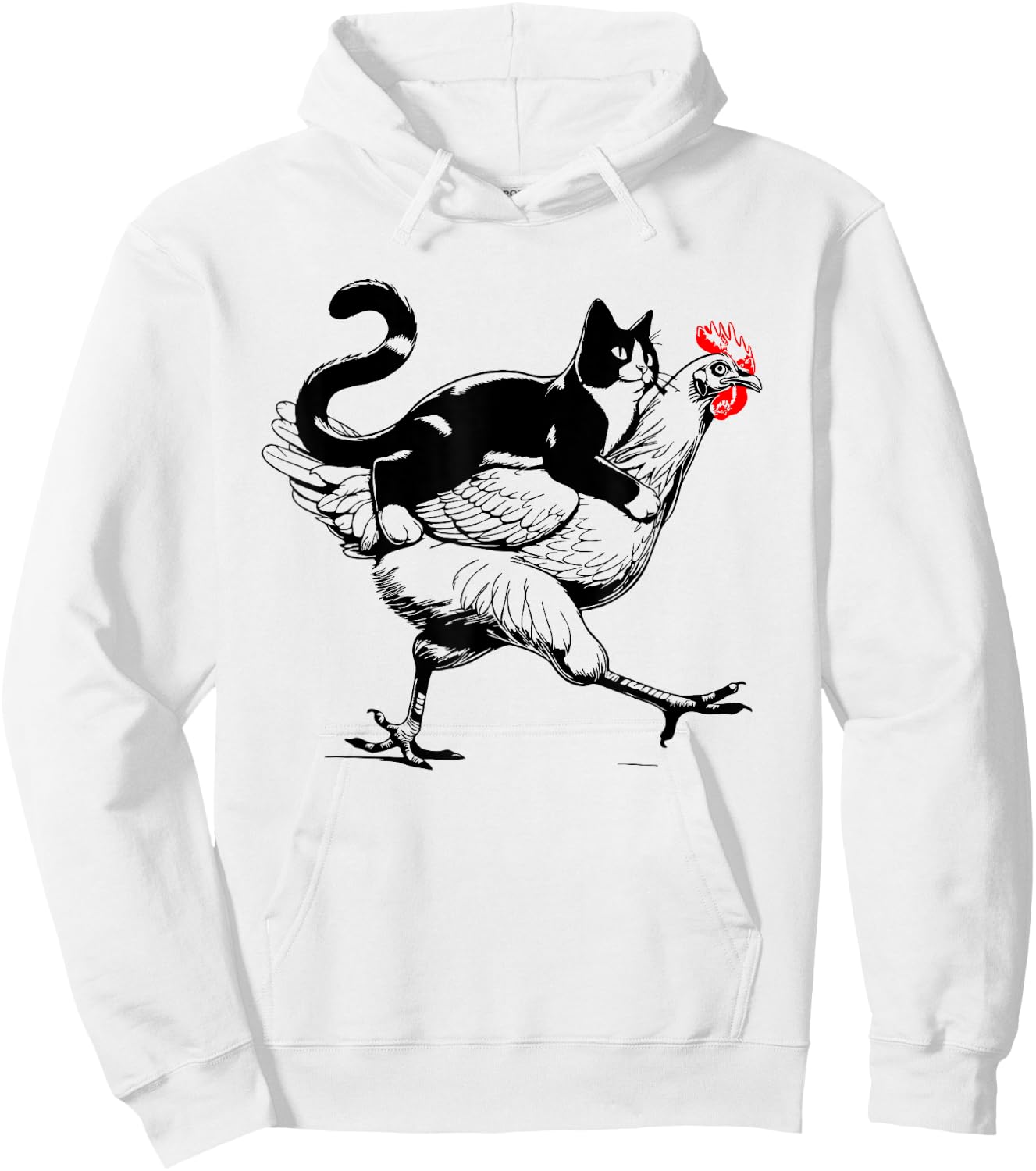 Tuxedo Cat on a Chicken Funny tuxedo cat riding a chicken Women Girls Kids Hoodie - Hoodie | White