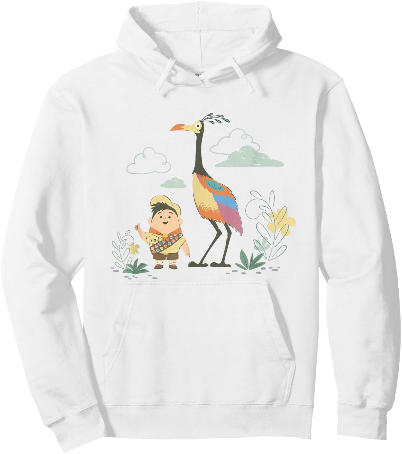 Disney Pixar Up Happy Cute Russell and Kevin Chest Logo Hoodie - Hoodie | White