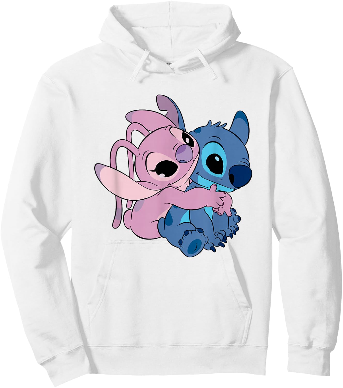 Disney Lilo & Stitch Cute Angel & Stitch Hugging Chest Logo Hoodie - Hoodie | White