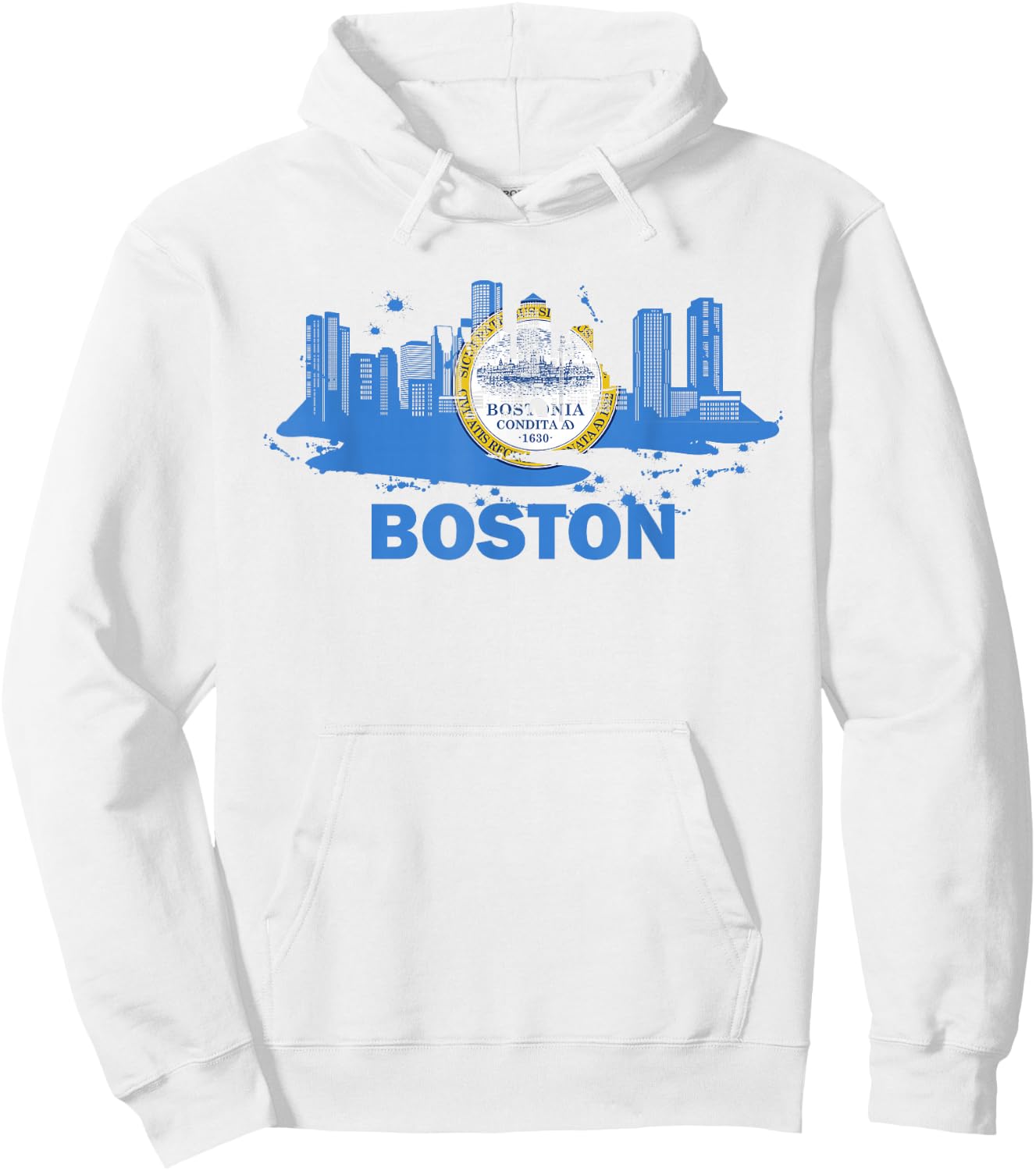 Boston City Flag Downtown Boston Skyline Hoodie - Hoodie | White