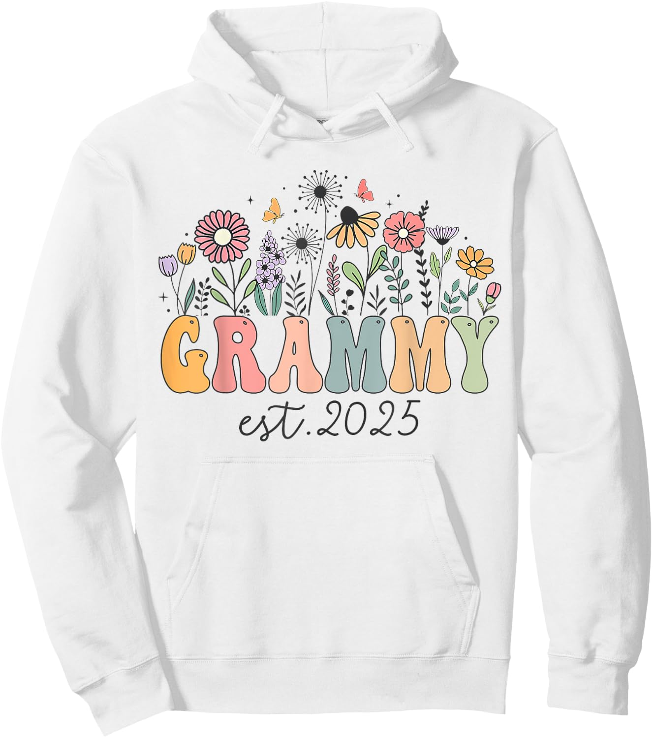 Grammy Est. 2025 Floral Groovy Retro Hippie Wildflower Hoodie - Hoodie | White