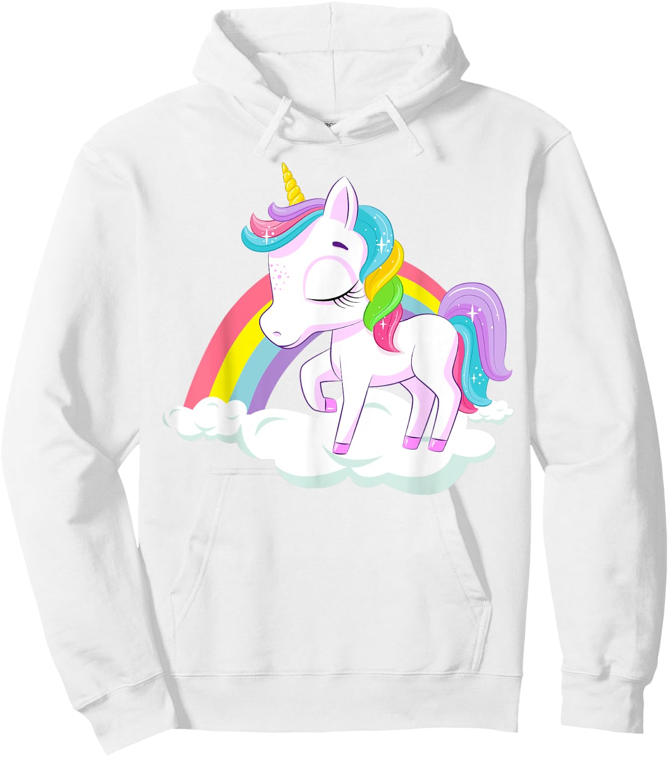 Pink Rainbow Unicorn Baby Dancing on Fluffy Clouds Hoodie - Hoodie | White
