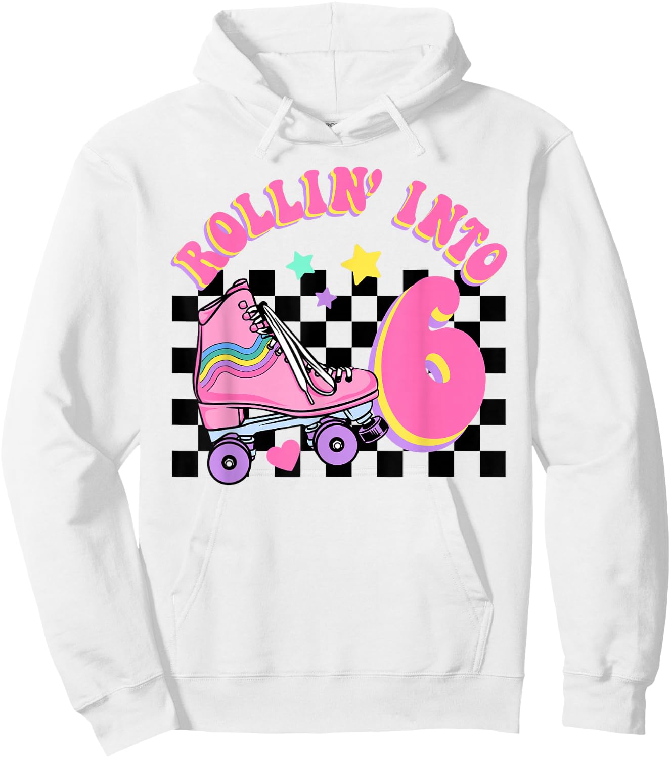 Rolling Into 6 Years Old Skater Groovy Birthday Girls Kids Hoodie - Hoodie | White