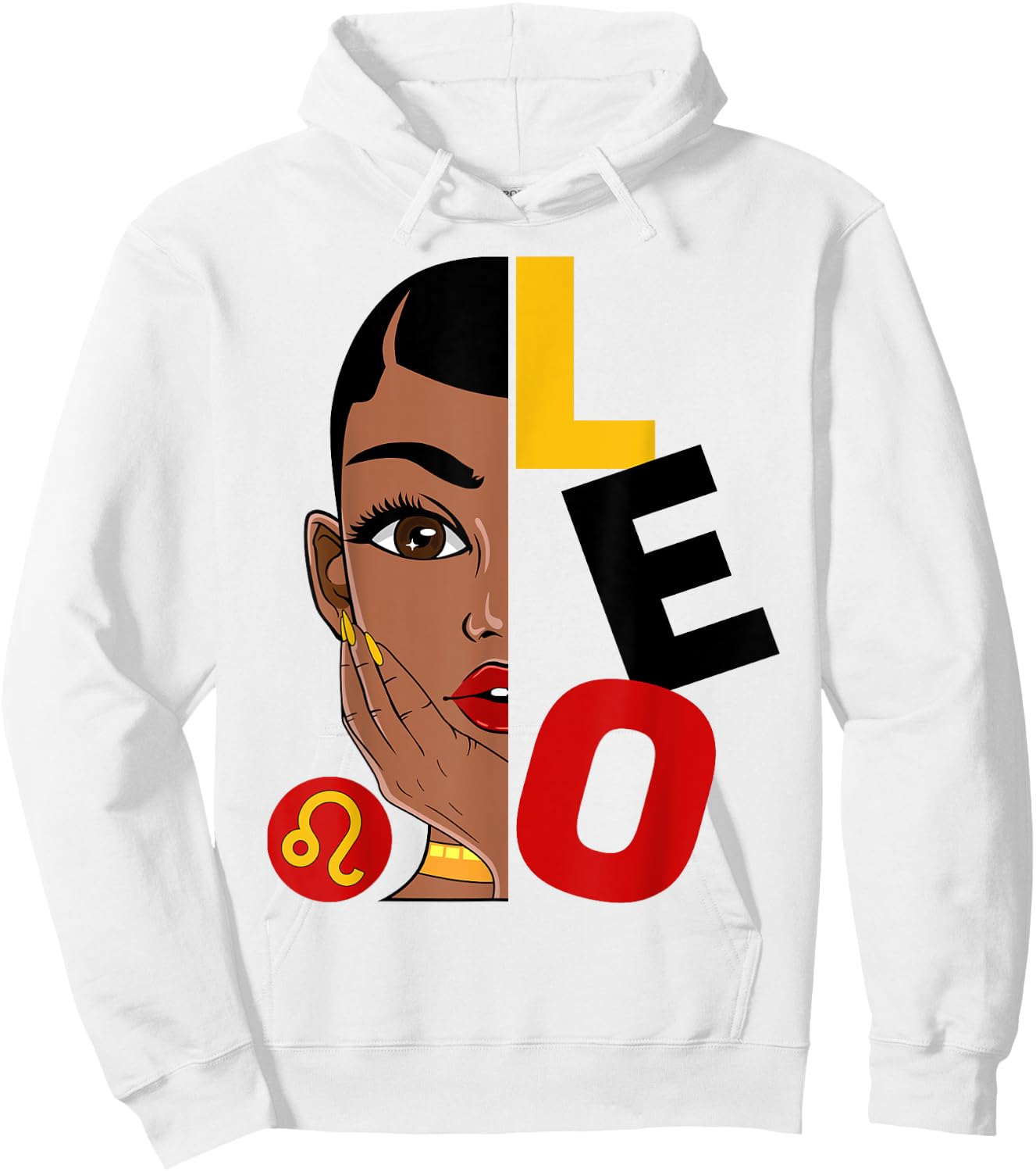 Leo Queen Short Hair Black Woman Girl Zodiac Sign Hoodie - Hoodie | White