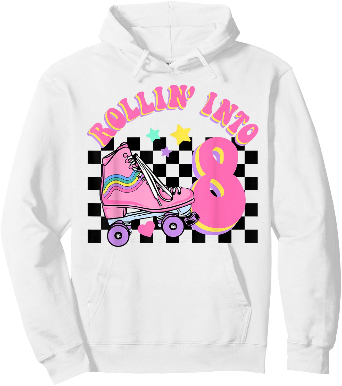 Rolling Into 8 Years Old Skater Groovy Birthday Girls Kids Hoodie - Hoodie | White