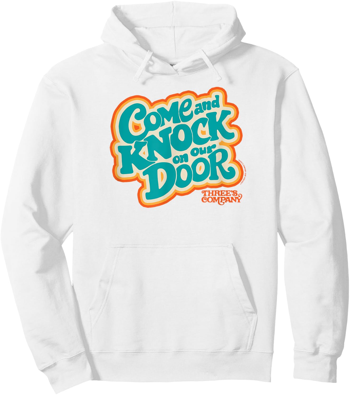 Three's Company Come And Knock On Our Door Retro Typography Hoodie - Hoodie | White