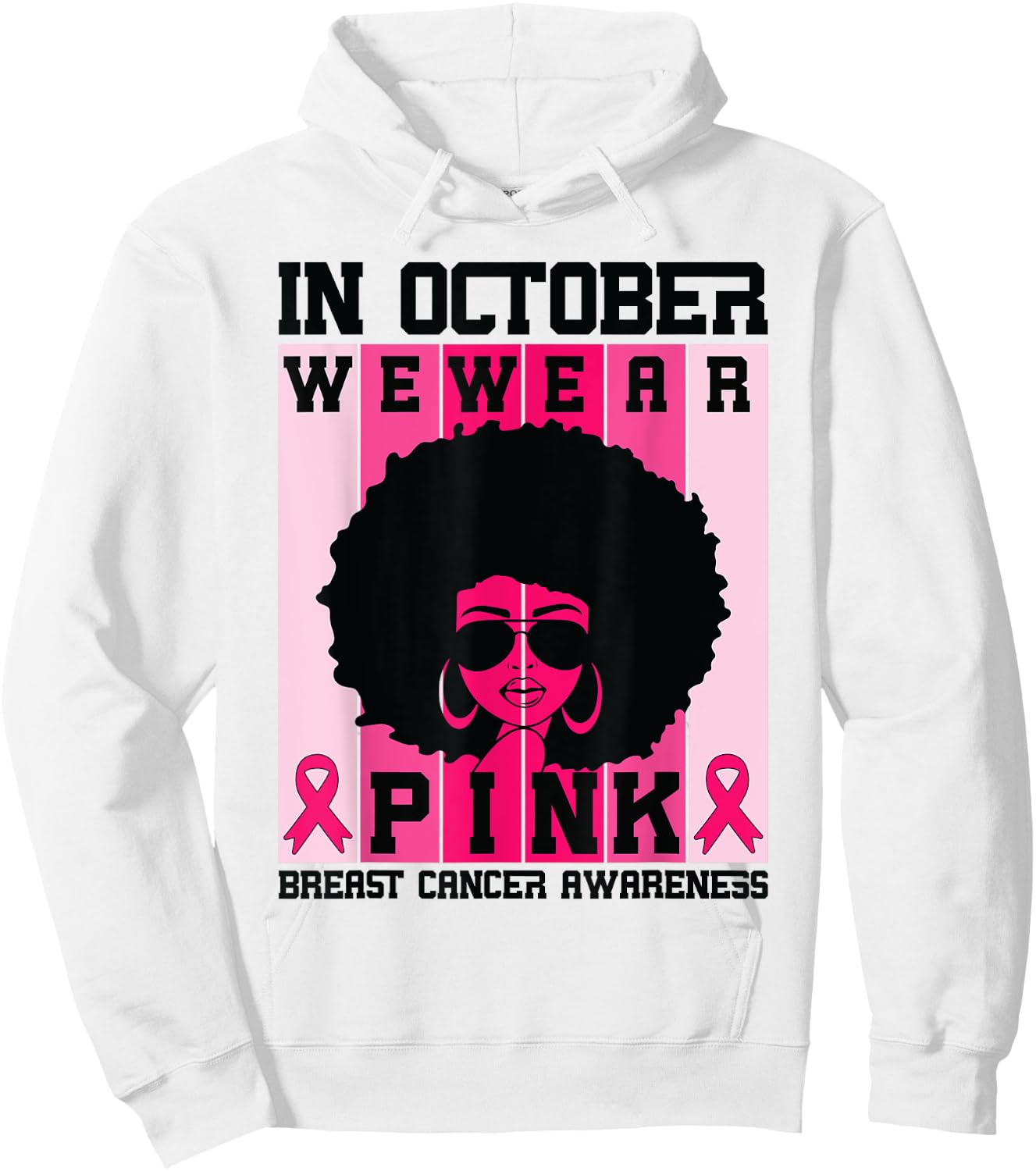 Black Woman Queen In October We Wear Pink Breast Cancer Hoodie - Hoodie | White