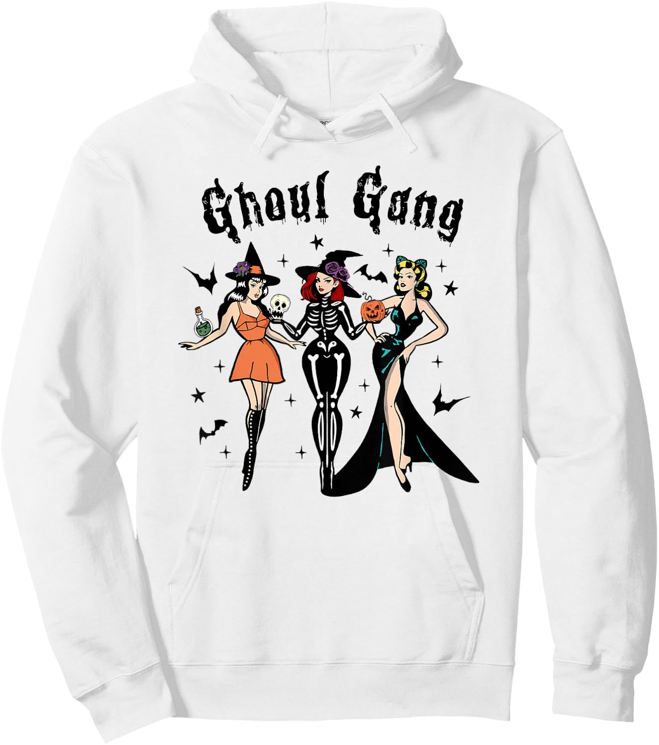 Ghoul Gang Retro Pin Up Halloween Witches Party Men Women Kids Hoodie - Hoodie | White