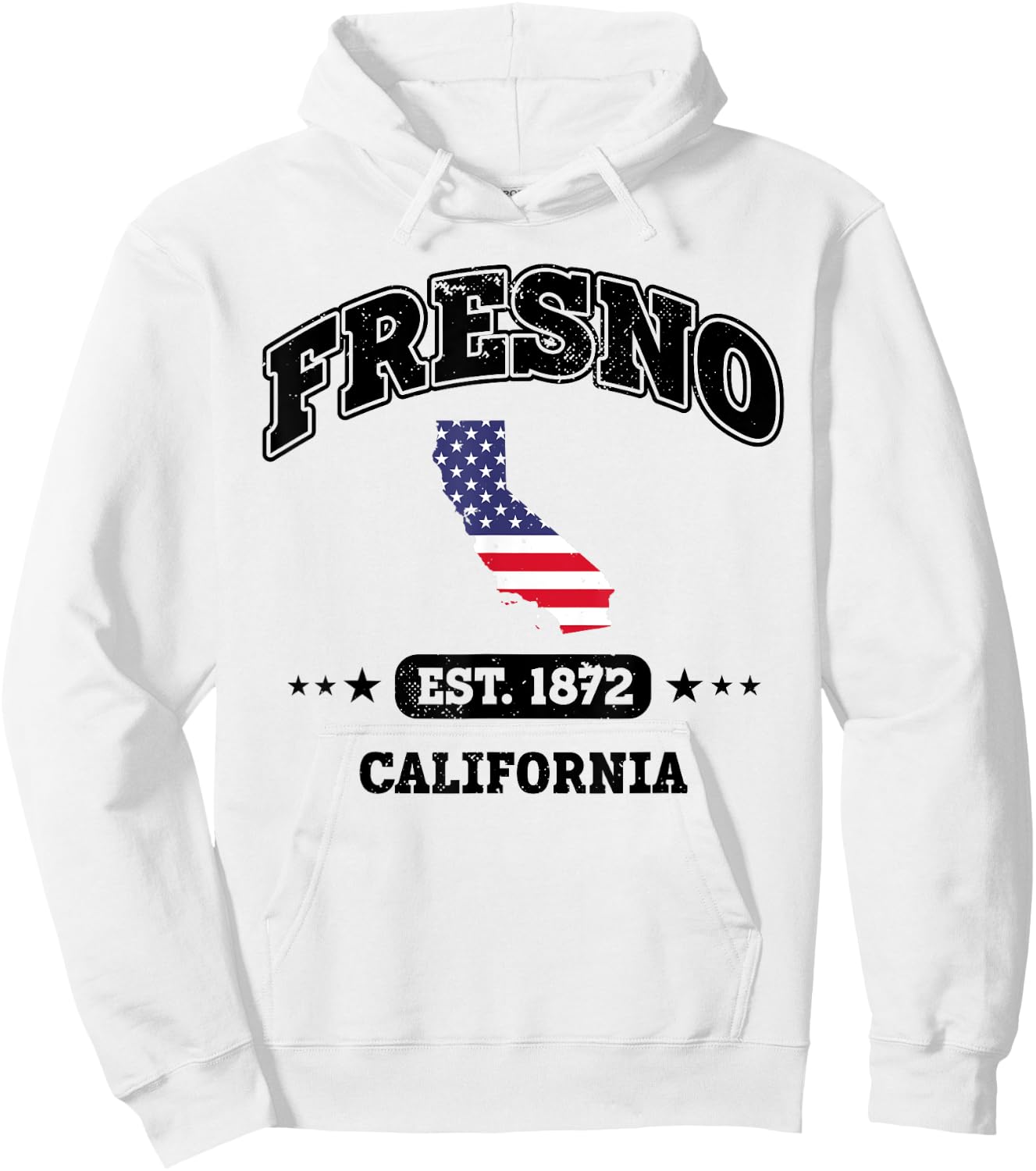Fresno California CA Throwback USA Flag Hoodie - Hoodie | White