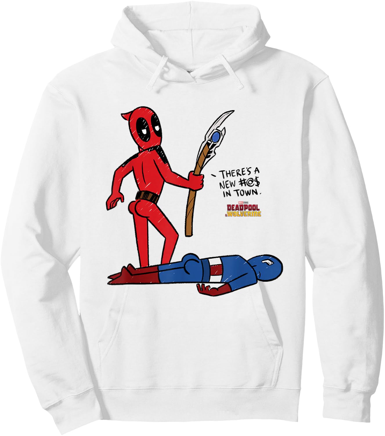 Marvel Deadpool & Wolverine Captain America New in Town Hoodie - Hoodie | White