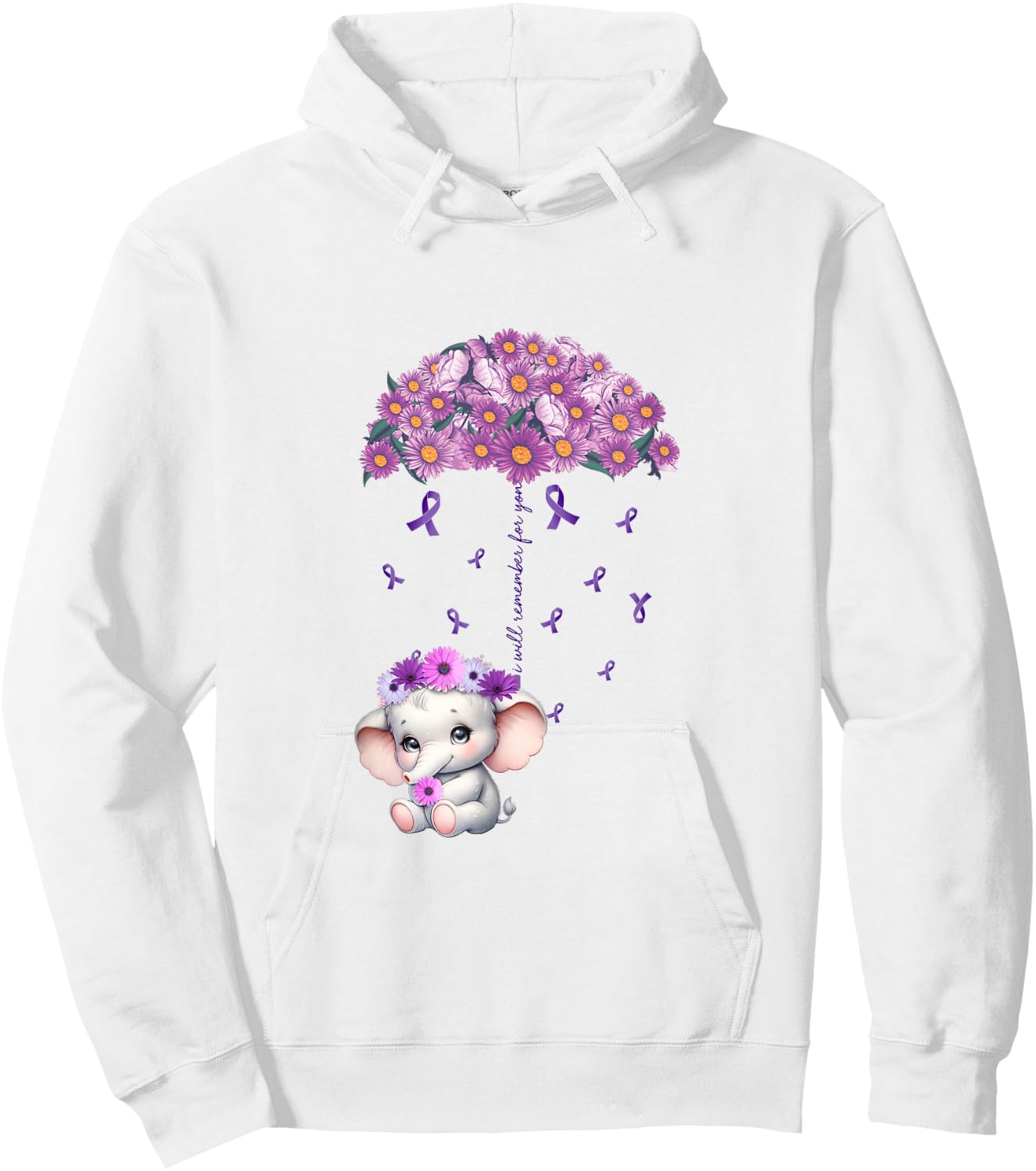 Cute Purple Elephant Alzheimer's Awareness I will Remember Hoodie - Hoodie | White