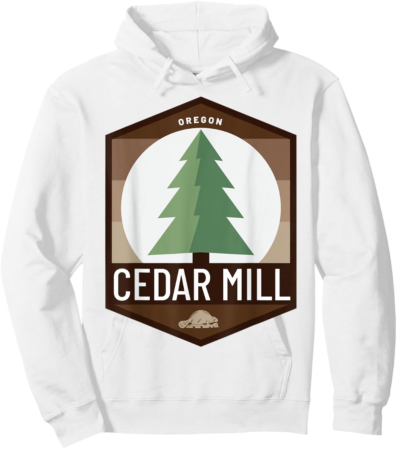 Cedar Mill Oregon OR Douglas Fir Tree Beaver Pine Badge Hoodie - Hoodie | White