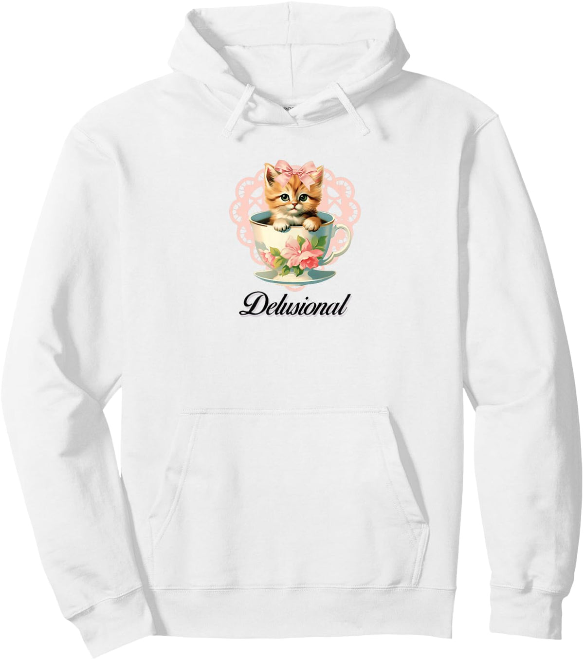 Delusional Coquette Cat Kitten Pink Bow Ribbon Y2K Aesthetic Hoodie - Hoodie | White