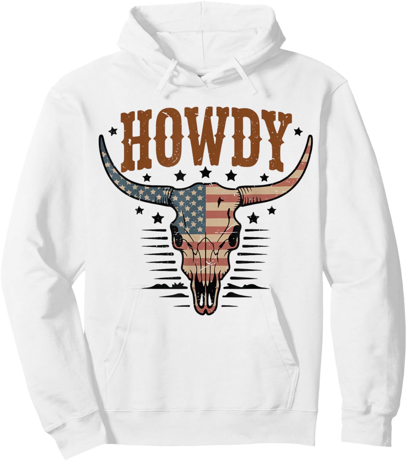 Howdy Cow-Skull American Flag Cowboy Western Rodeo Toddler Hoodie - Hoodie | White