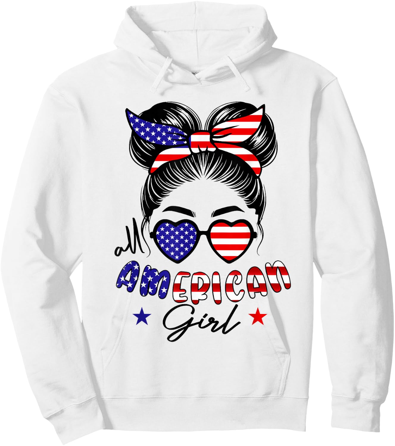 All american girl 4th of july women messy bun usa flag Hoodie - Hoodie | White