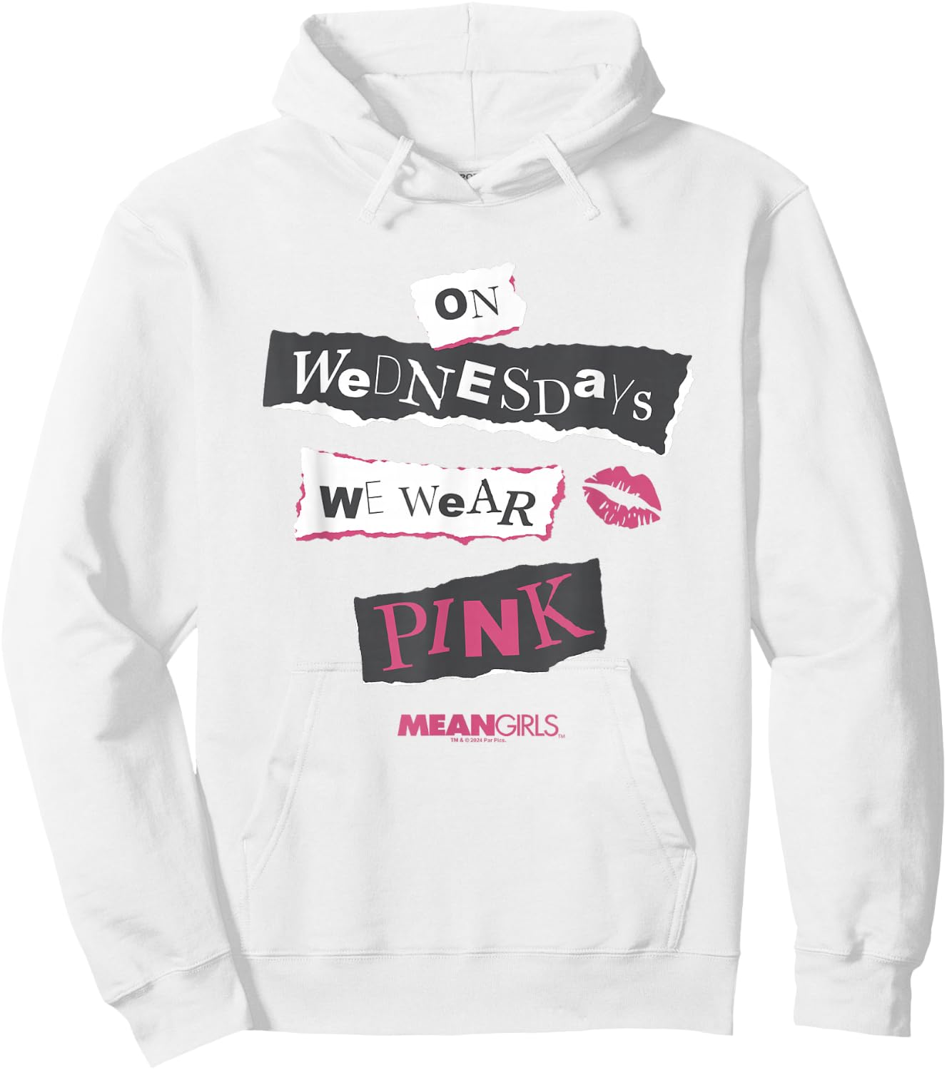 Mean Girls On Wednesdays We Wear Pink Big Chest Text Logo Hoodie - Hoodie | White