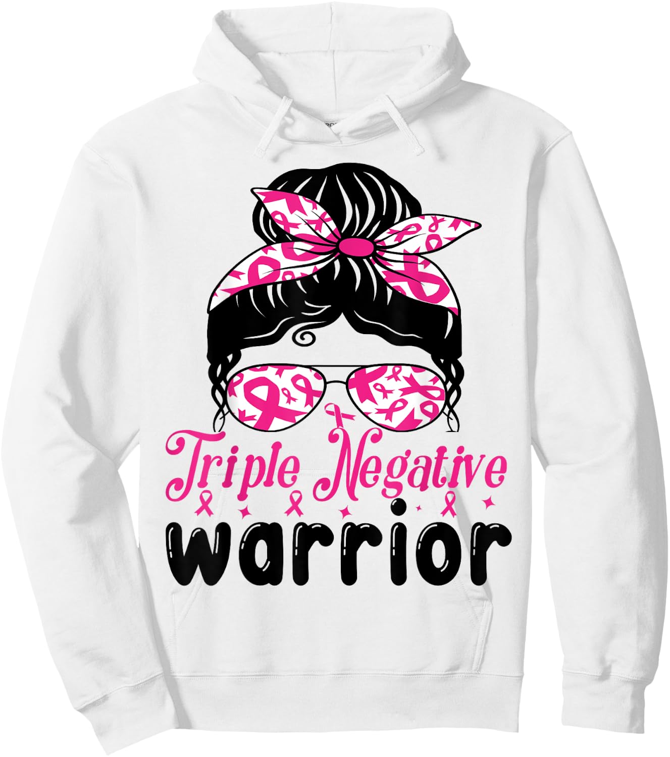 Triple Negative Warrior messy bun Breast Cancer Awareness Hoodie - Hoodie | White