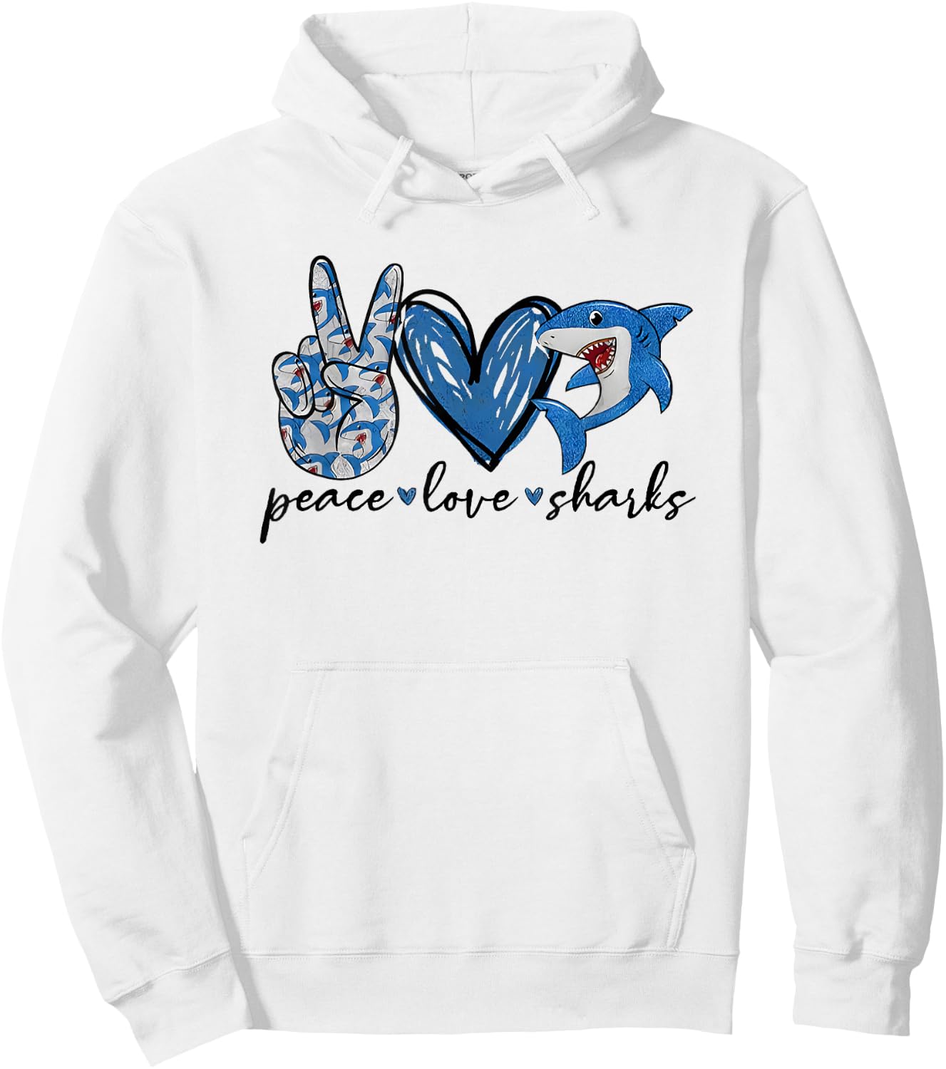 Peace Love Shark Hoodie - Hoodie | White