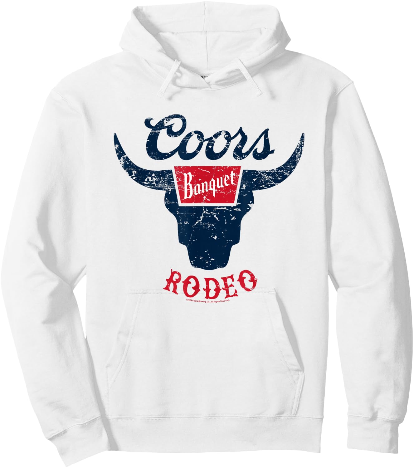 Coors Banquet Rodeo Distressed Bull Horns Badge Hoodie - Hoodie | White