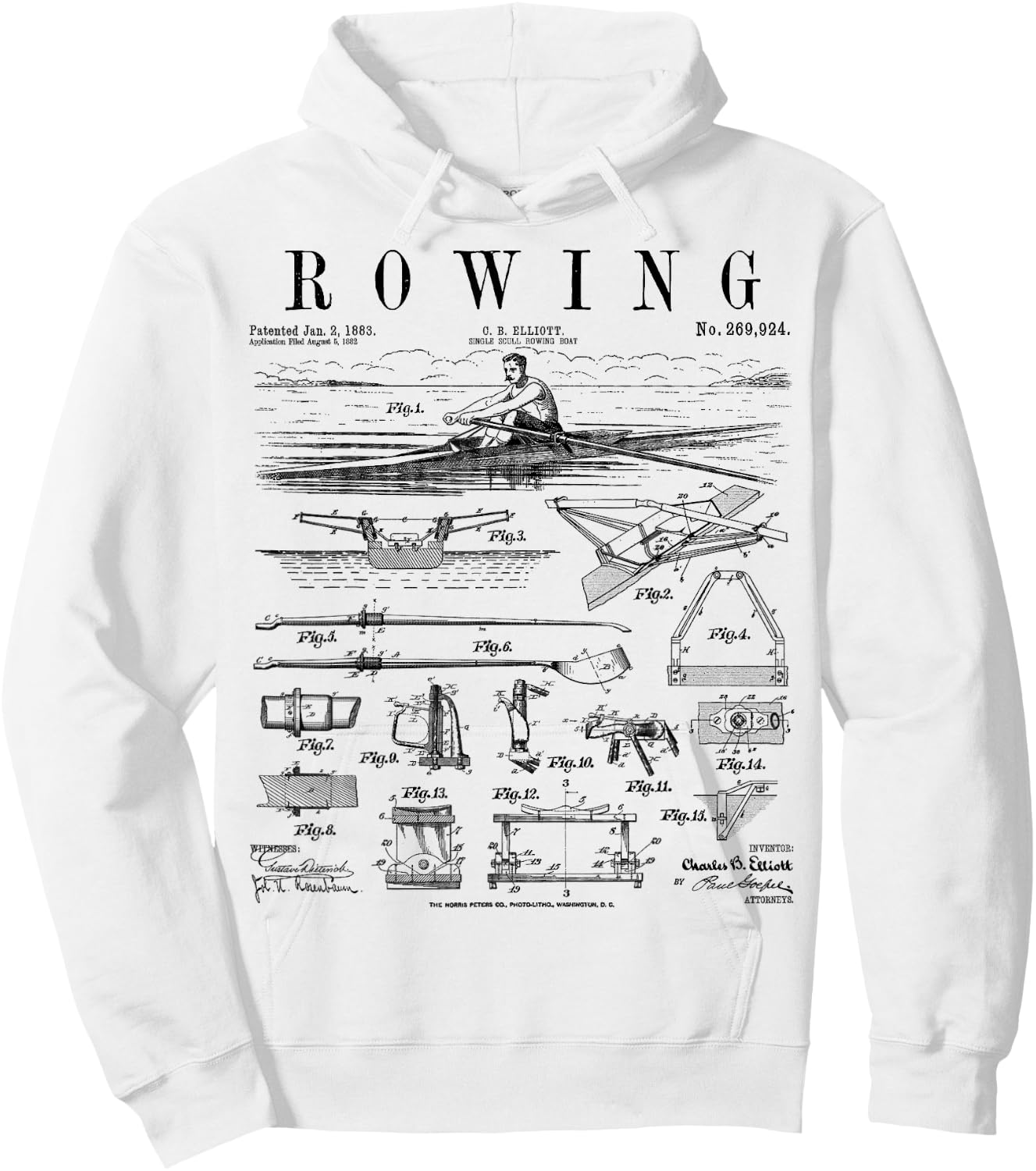 Rowing Sport Rower Sculling Single Scull Boat Vintage Patent Hoodie - Hoodie | White