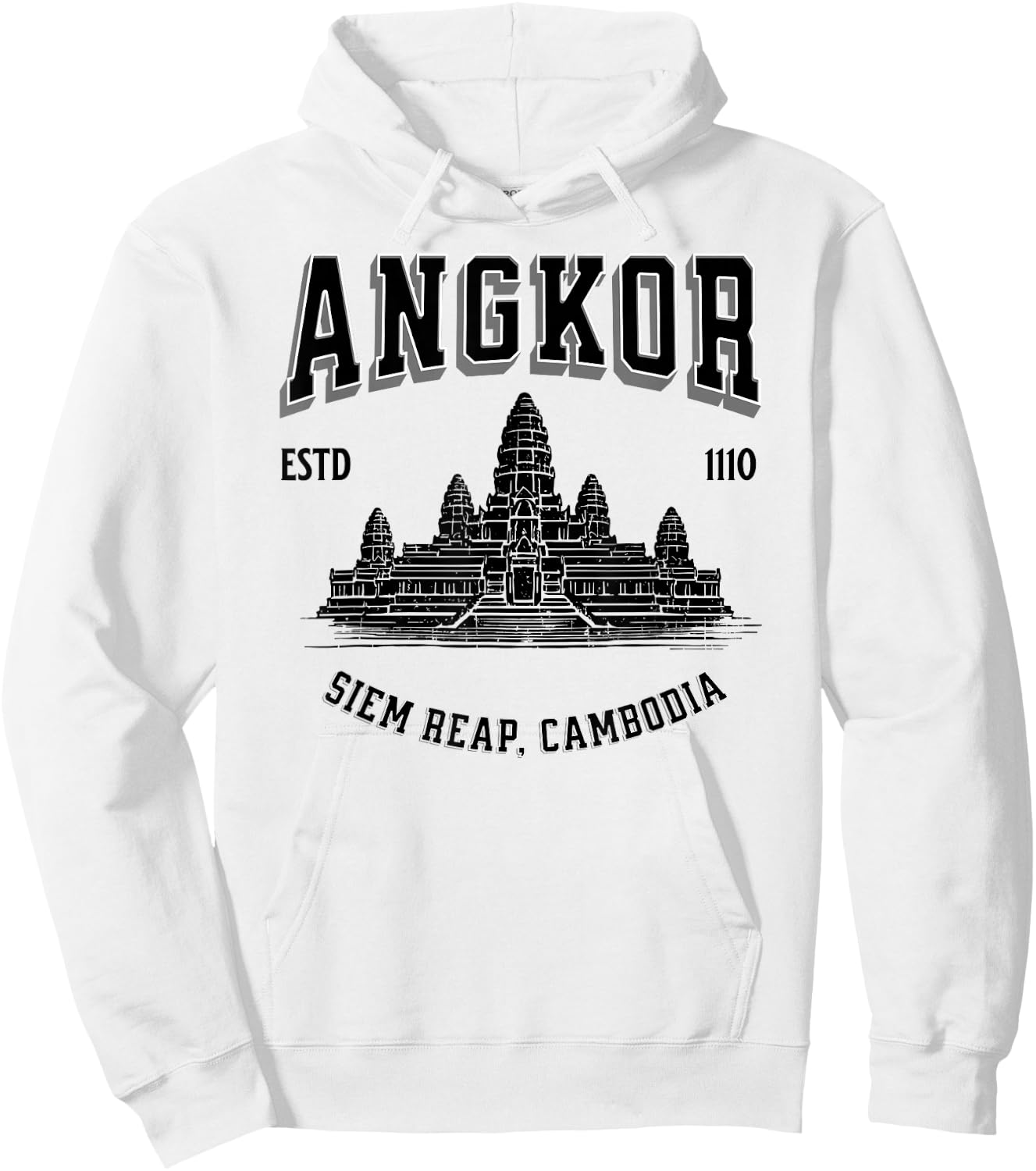 Minimalistic Old School Angkor Wat Design Sporty Hoodie - Hoodie | White