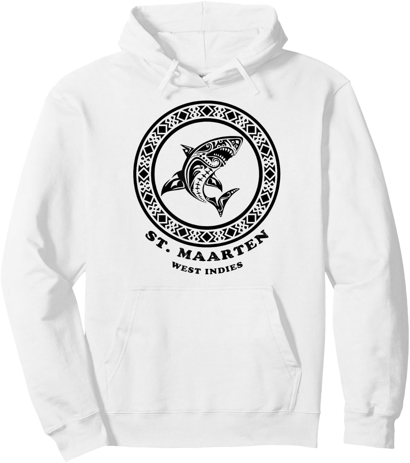 St. Maarten, West Indies Vintage Retro Tribal Shark Vacation Hoodie - Hoodie | White