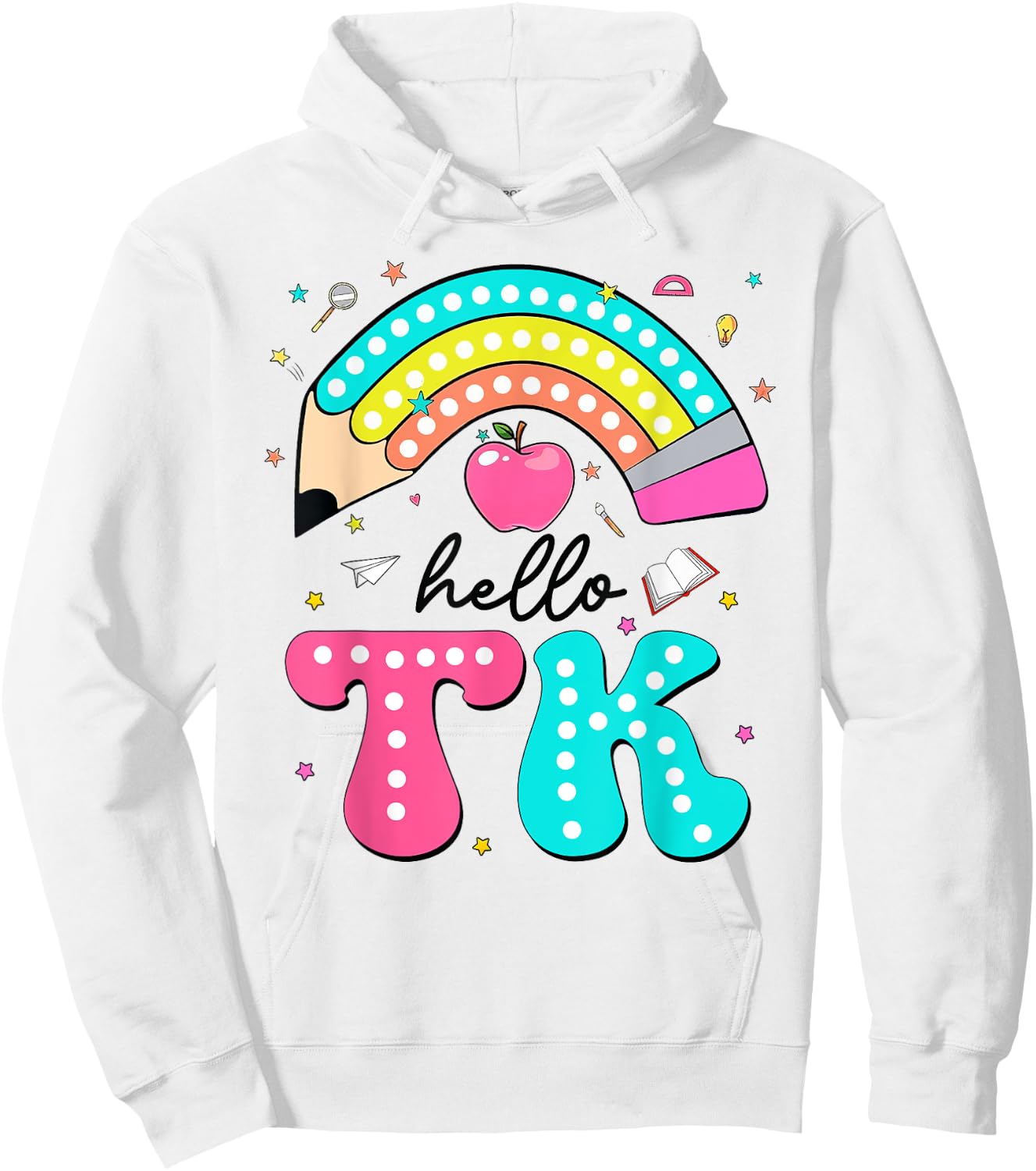 Hello TK Colorful Pencil Rainbow Back To School Hoodie - Hoodie | White