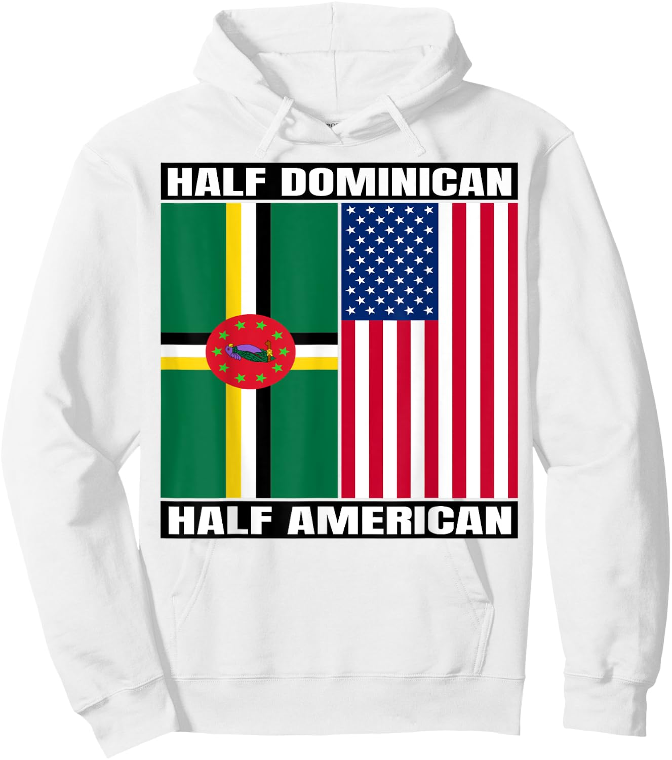 Half American Half Dominican Roots USA Dominica Island Flag Hoodie - Hoodie | White